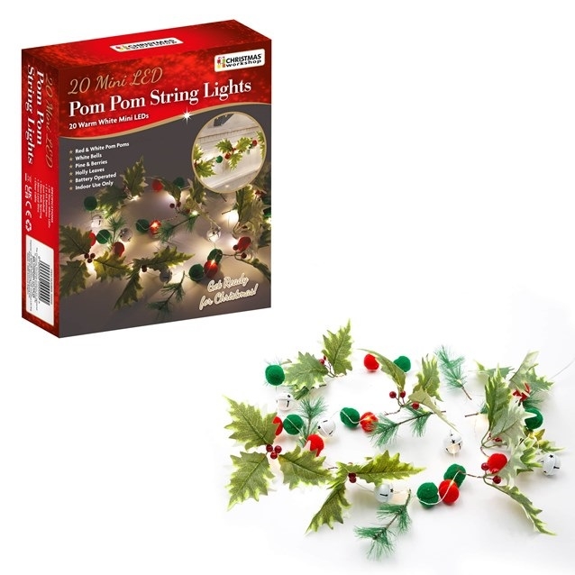 20 LED Pompom Leaves Red Berry Micro String Light [Splittable]