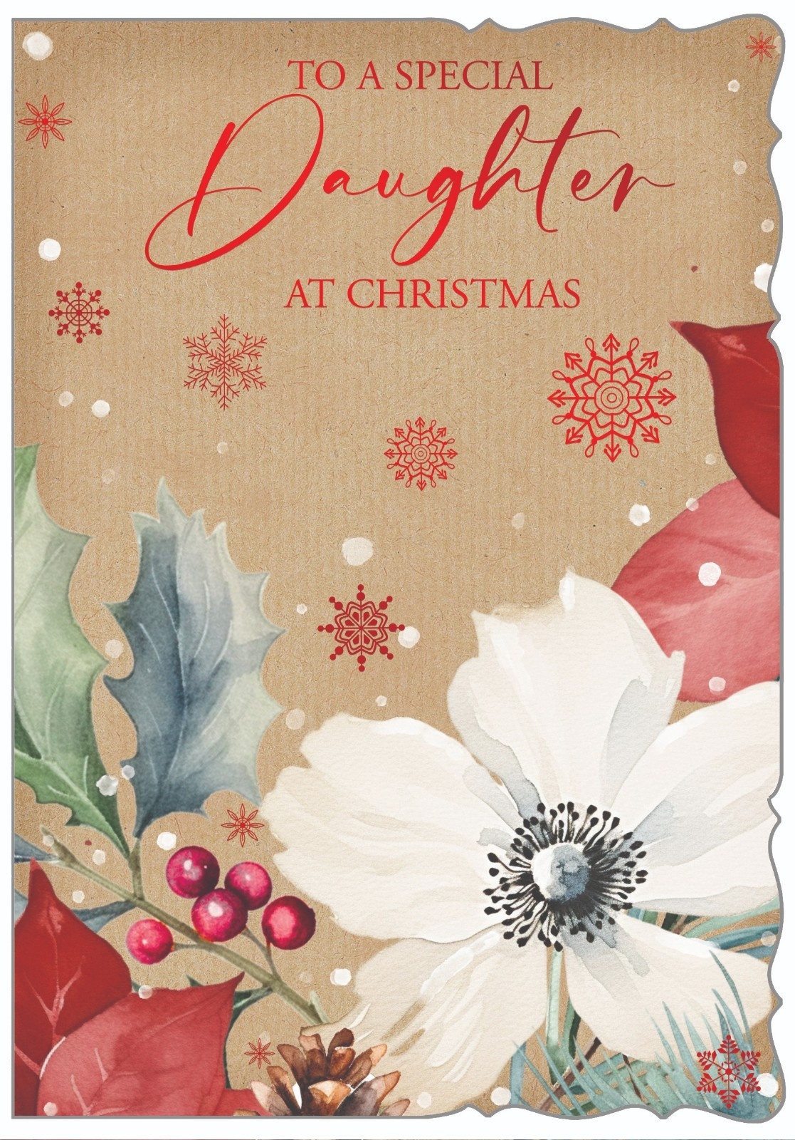 XMAS CARDS,Daughter, White Poinsettia & Holly [Packs Only]