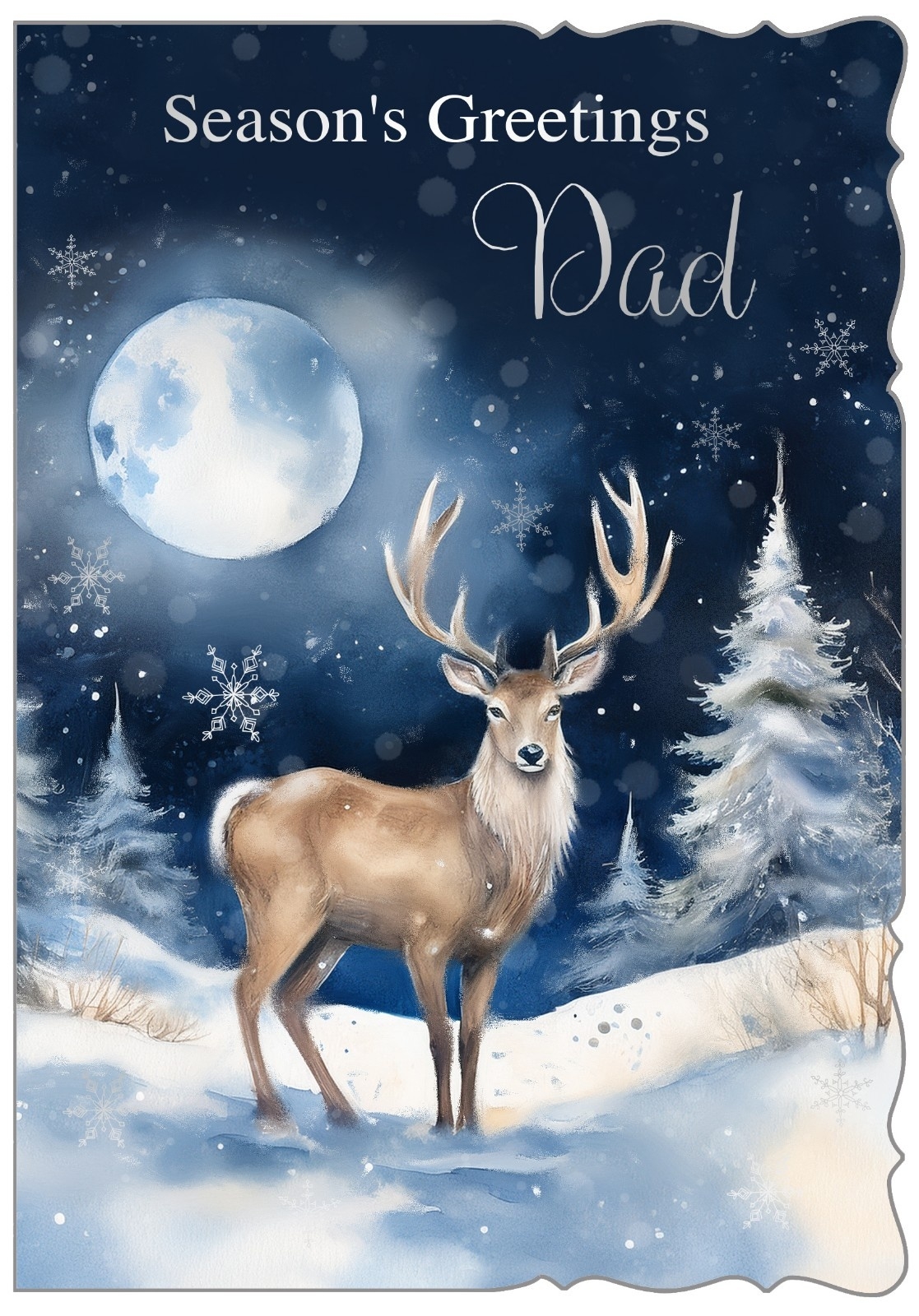 XMAS CARDS,Dad, Stag in Moonlit Snowy Forest [Packs Only]