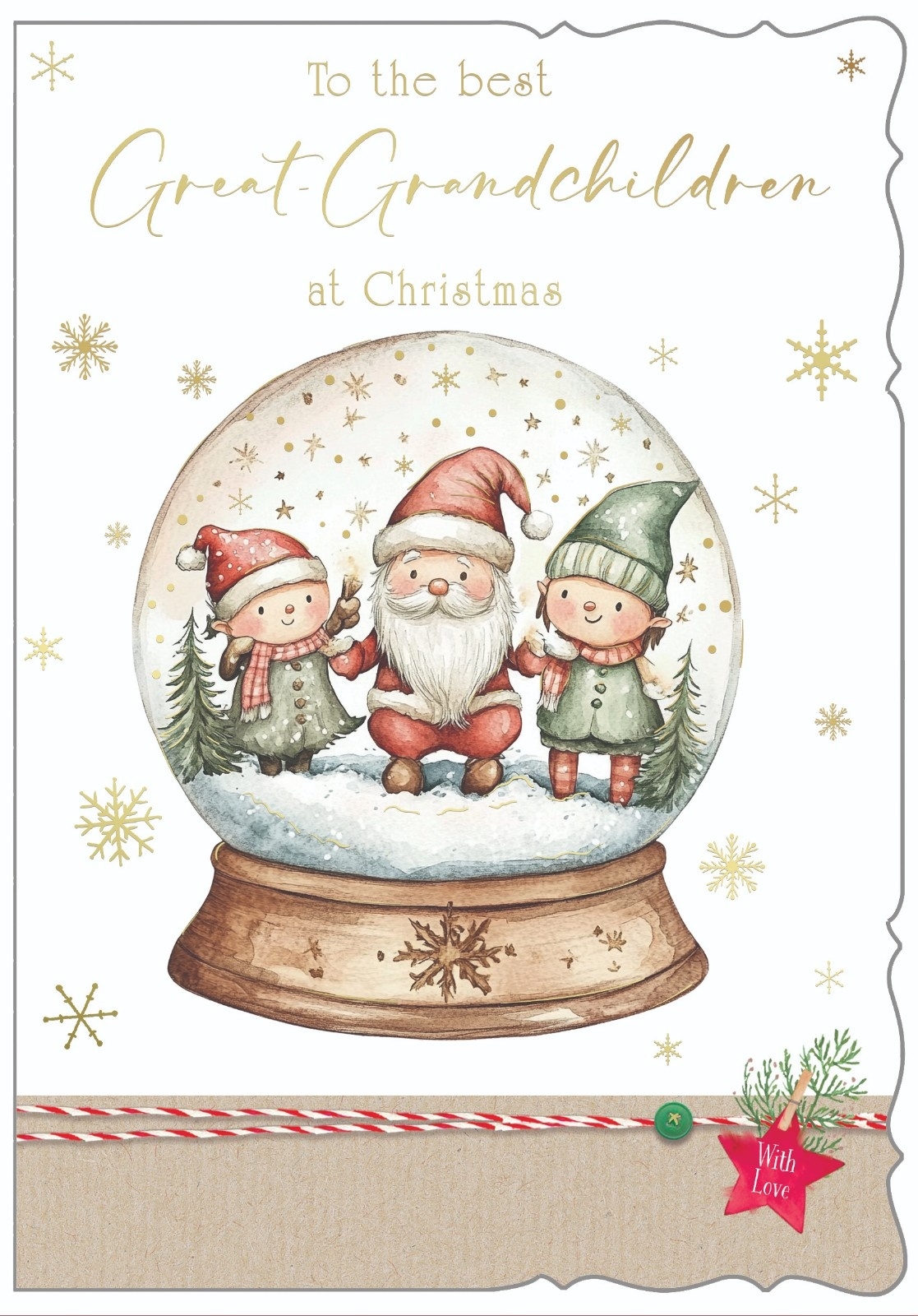 XMAS CARDS,Great Grandchildren, Gnome Snowglobe [Packs Only]