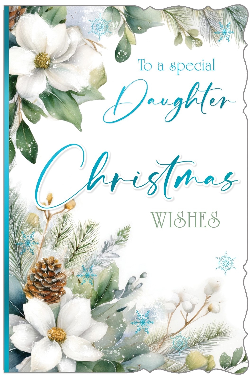 XMAS CARDS,Daughter, White Poinsettias & Foliage [Packs Only]