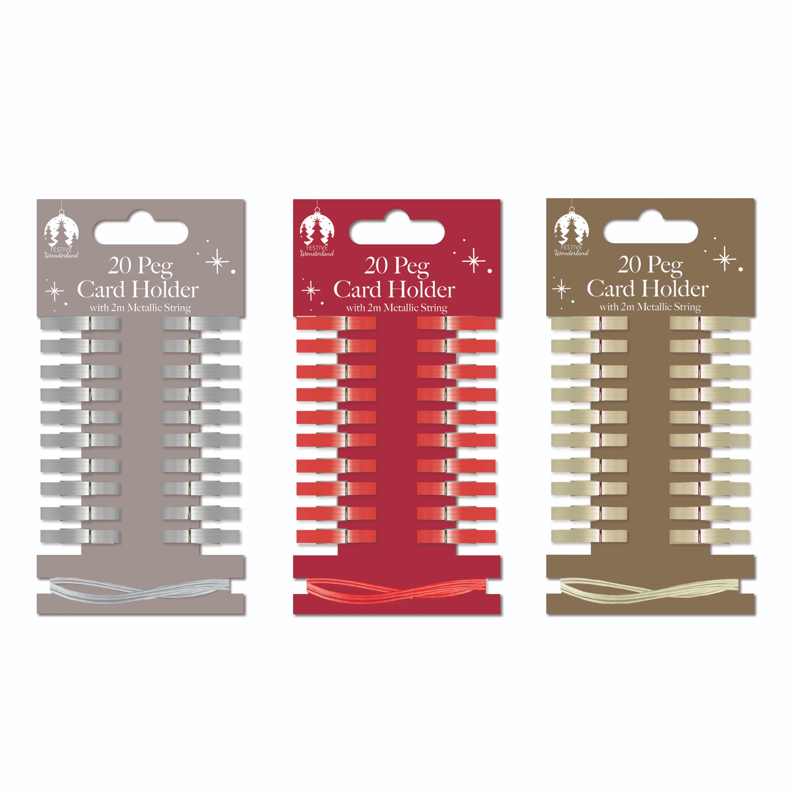 CARD HOLDER,Red, Gold & Silver Assorted Wooden Pegs 20`s H/pk [Packs Only]