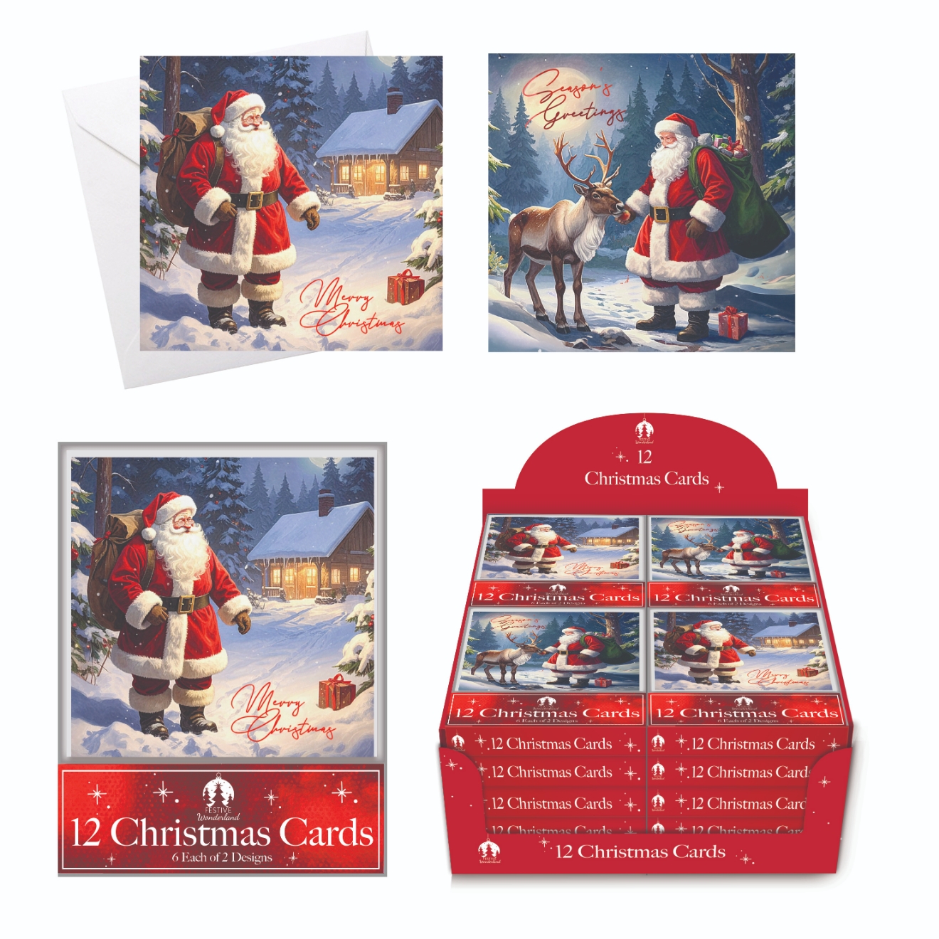 BOXED CARDS,Santa Night Scene 12`s CDU [Splittable]