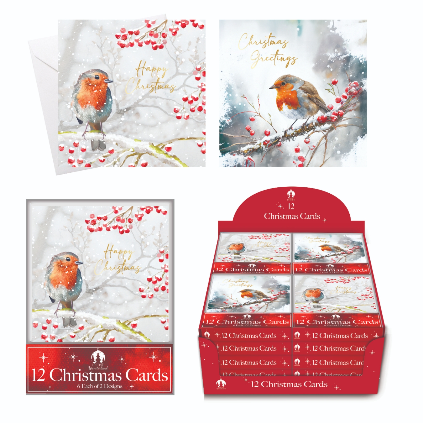 BOXED CARDS,Robin & Holly Scene 12`s CDU [Splittable]