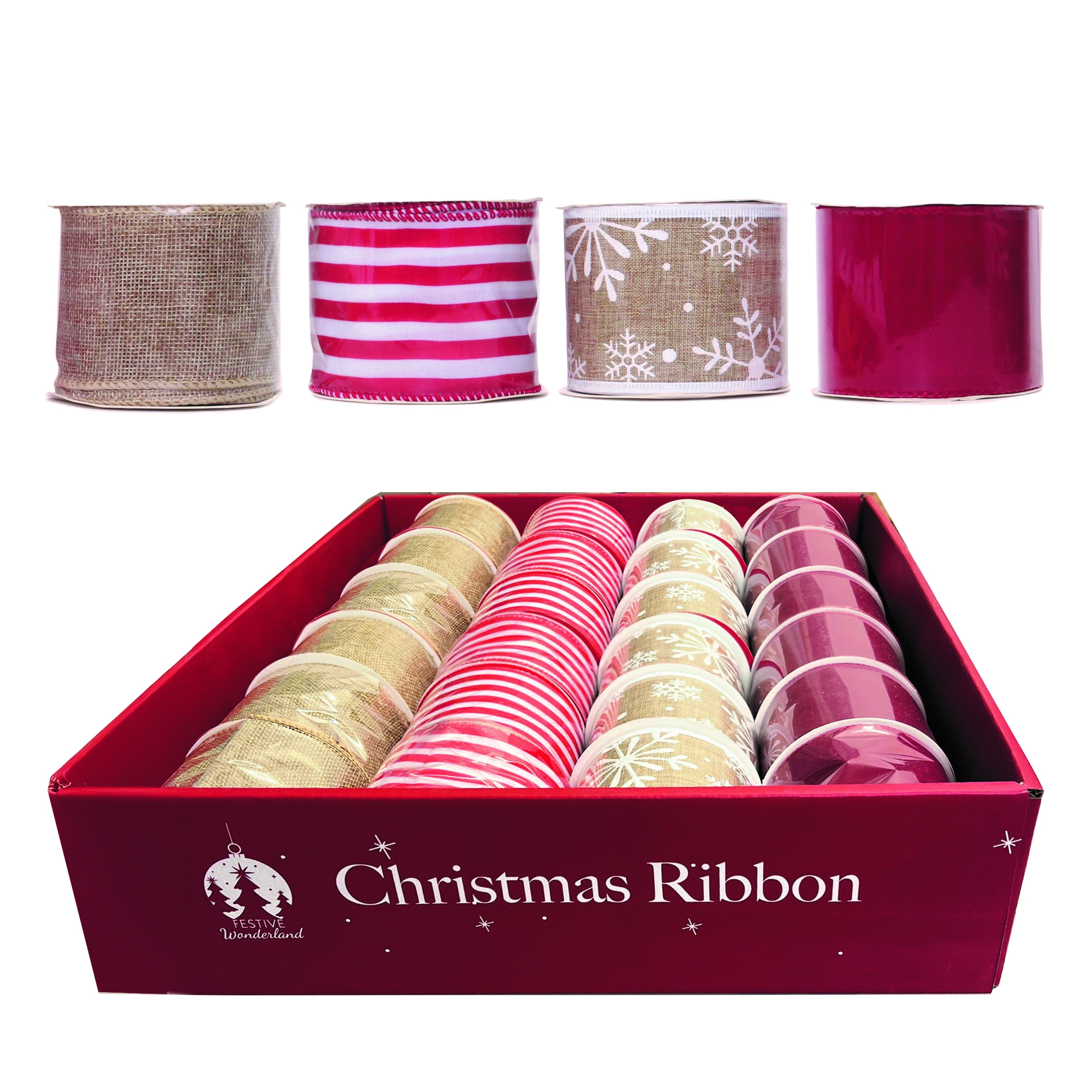 RIBBON,Hessian 4 Assorted Colours CDU [Splittable]