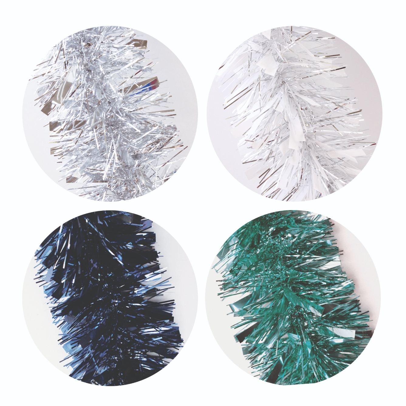 TINSEL,Forest Frost,Silver, White & Blue 100mm x 2m [Packs Only]