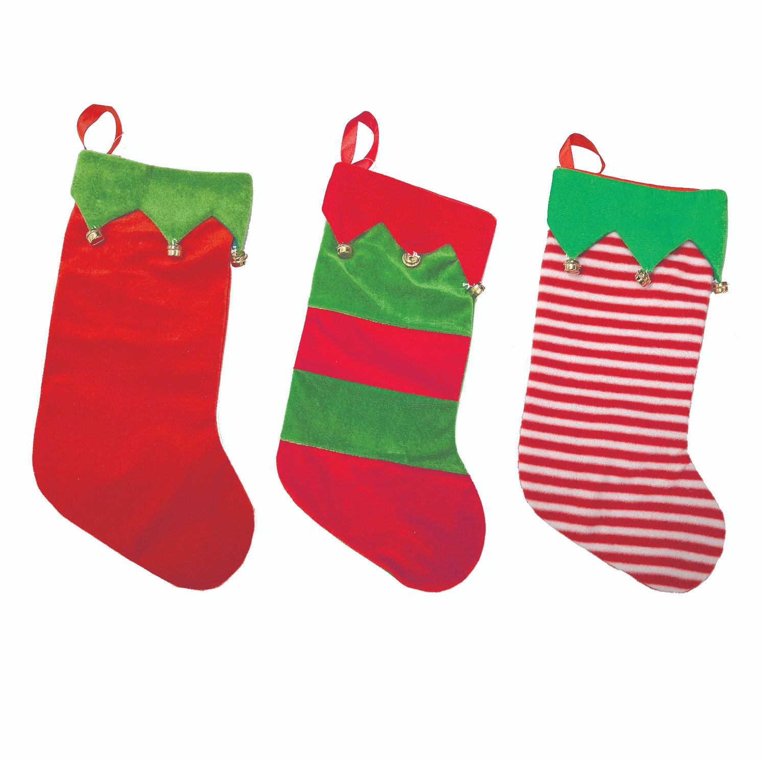 STOCKING,Christmas Elf with Bells 27 x 42cm 3 Assorted [Splittable]