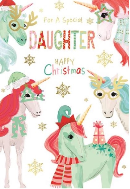 XMAS CARDS,Daughter Christmas Unicorns [Packs Only]