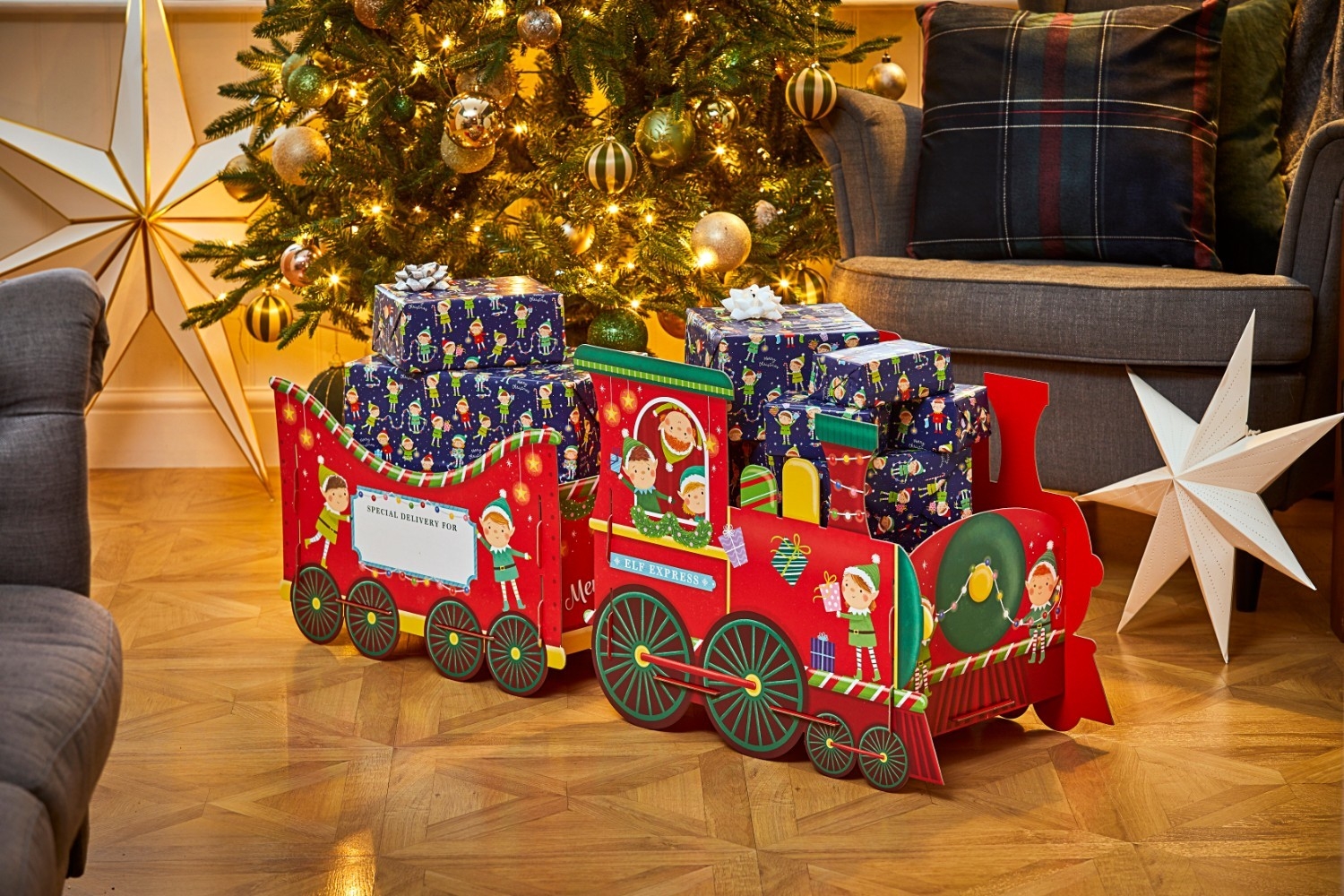 GIFT BOX,Elves Train Large With Stickers