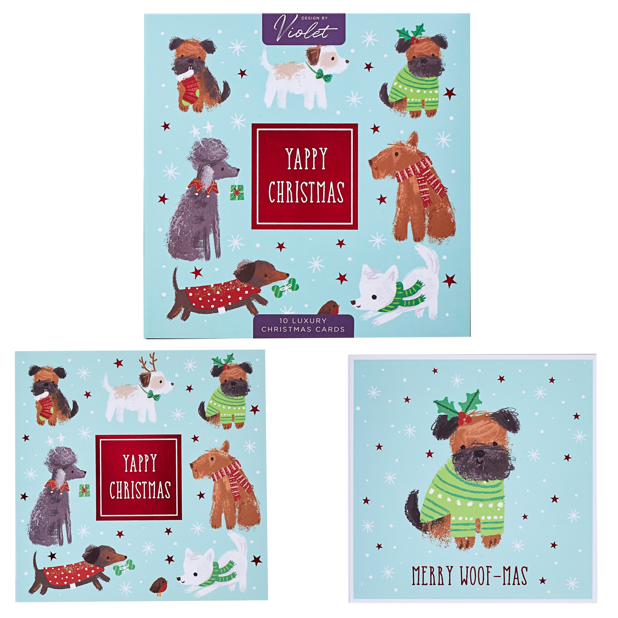 BOXED CARDS,Luxury Christmas Pups 10`s 2 Assorted [Splittable]