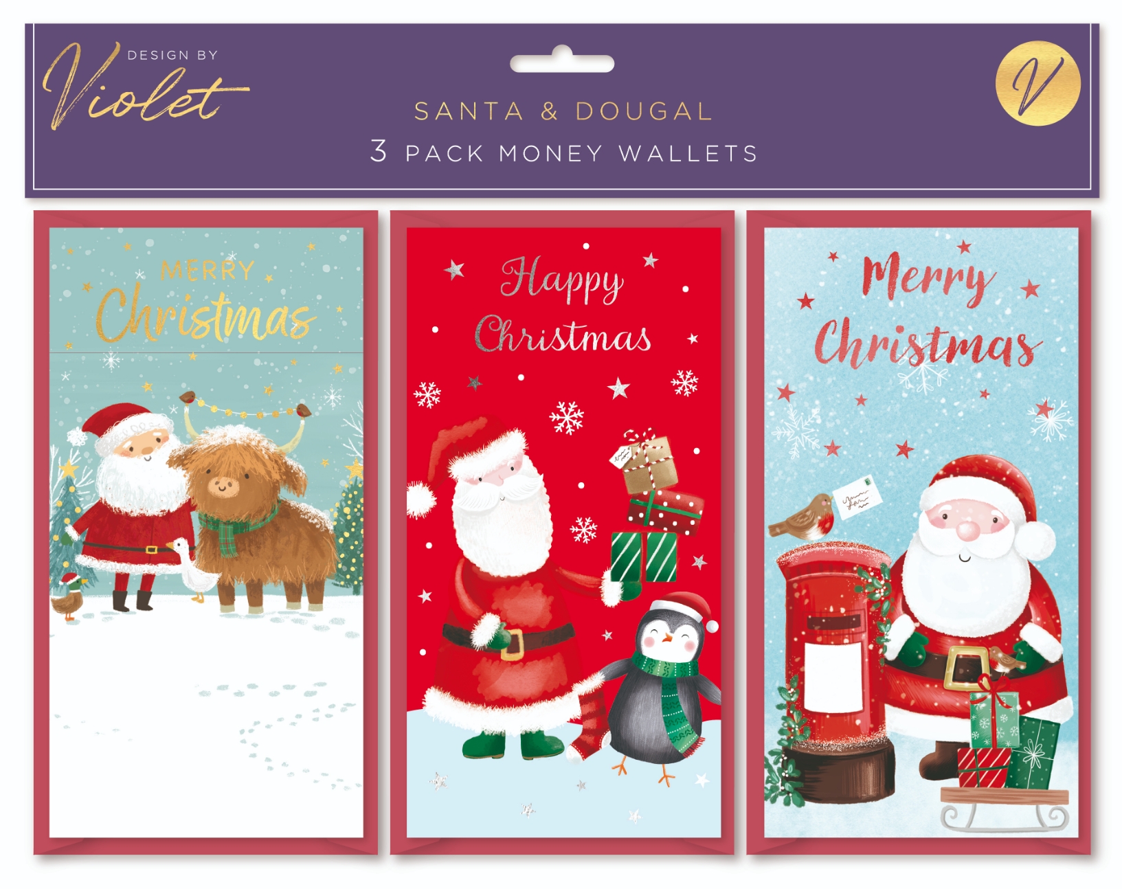 XMAS MONEY WALLETS,Santa & Dougal 3`s [Packs Only]