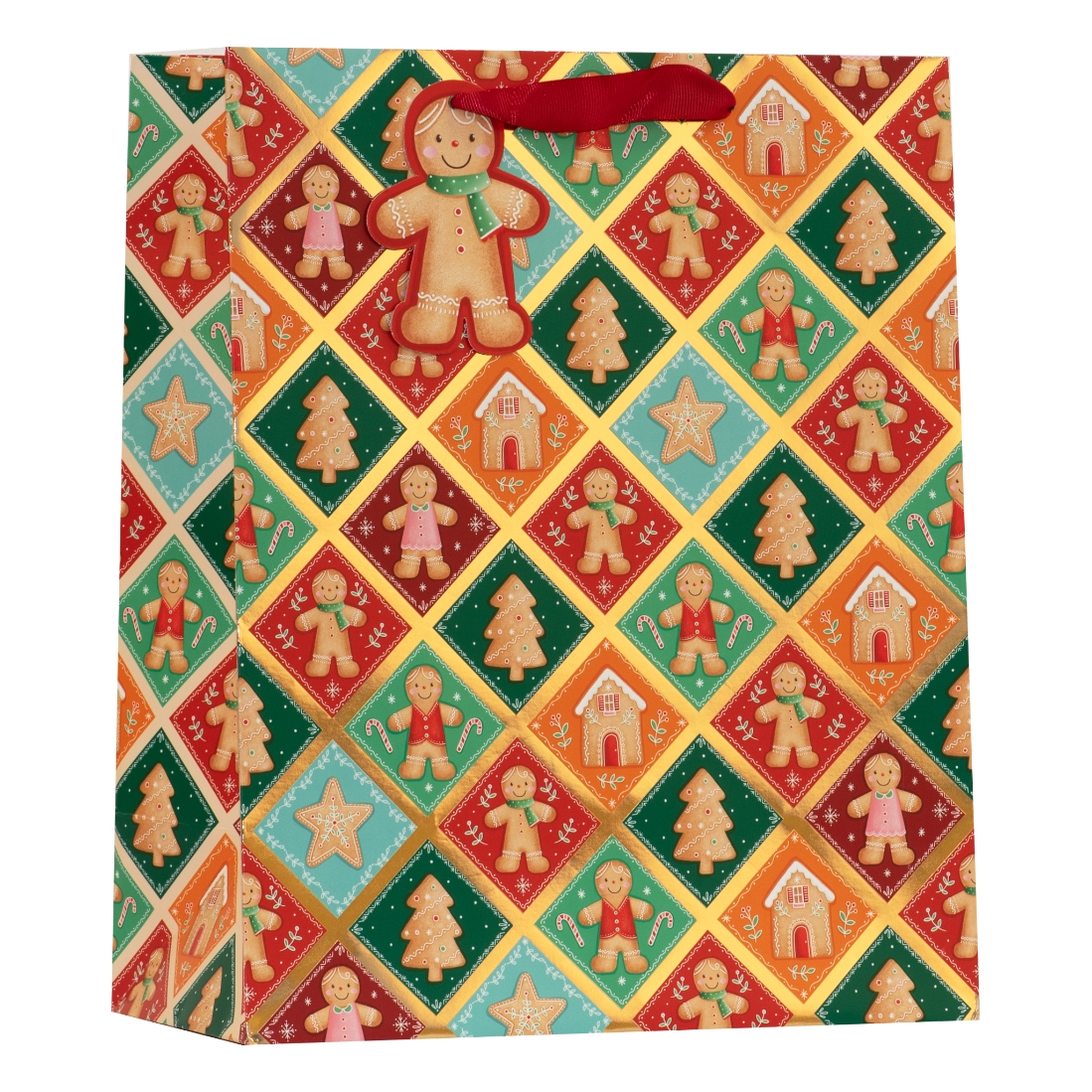 GIFT BAG,Patchwork Gingerbread (Large) [Packs Only]