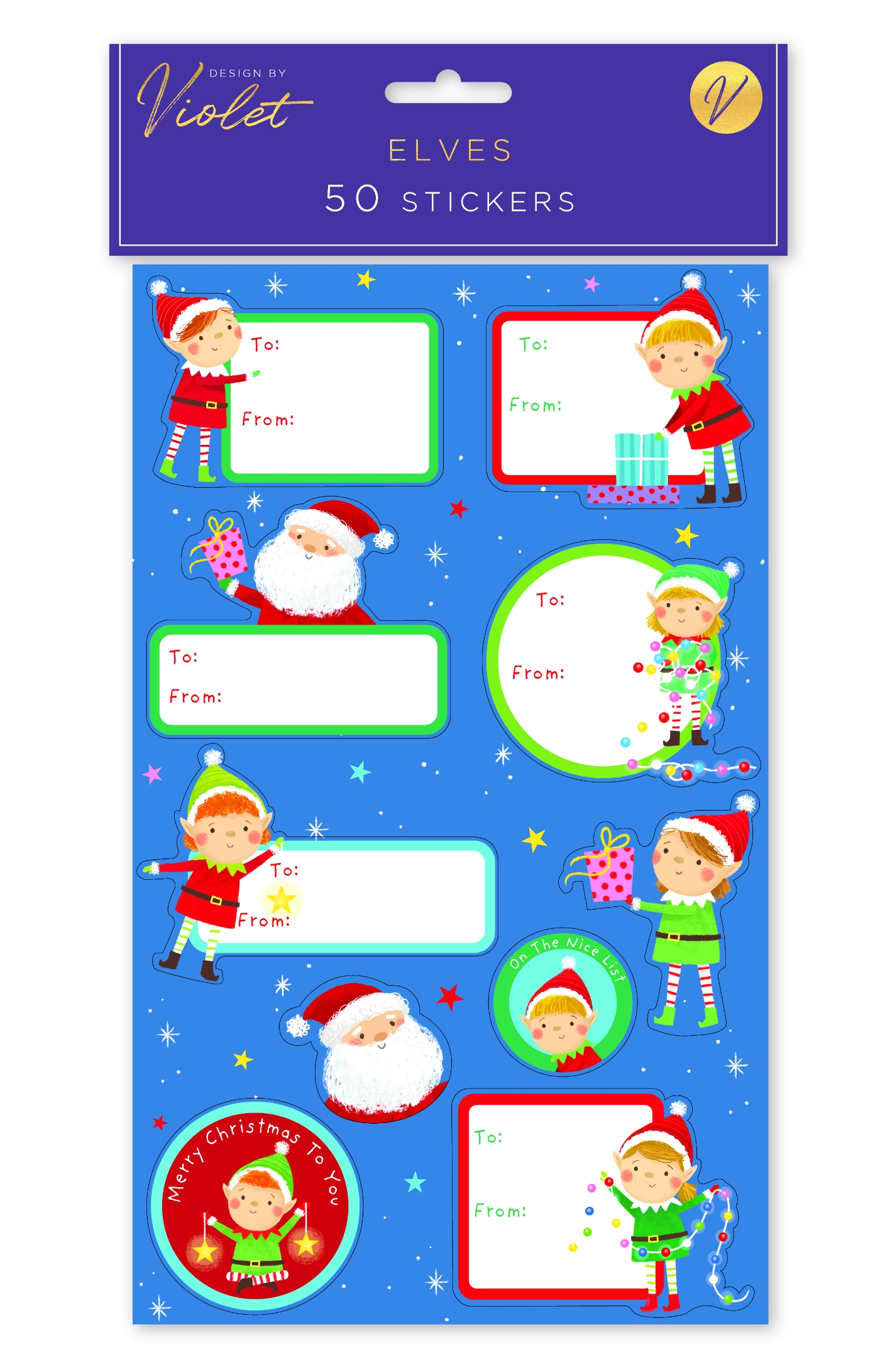 XMAS STICKERS,Elves 50`s H/pk [Packs Only]