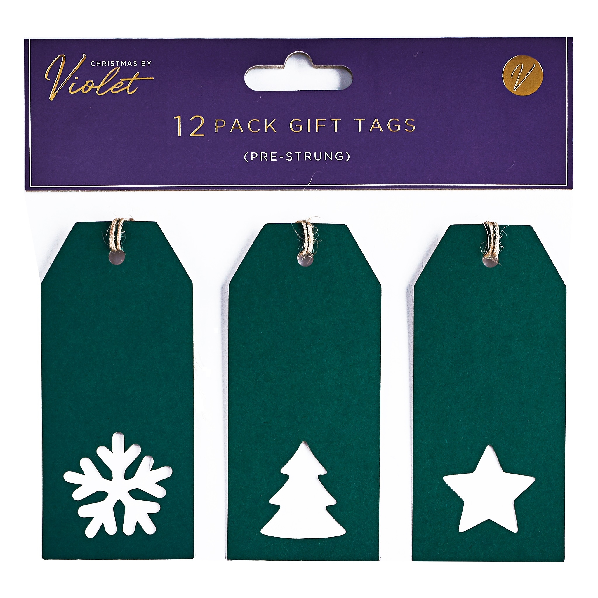 XMAS TAGS,Green Die Cut 12`s H/Pk [Packs Only]