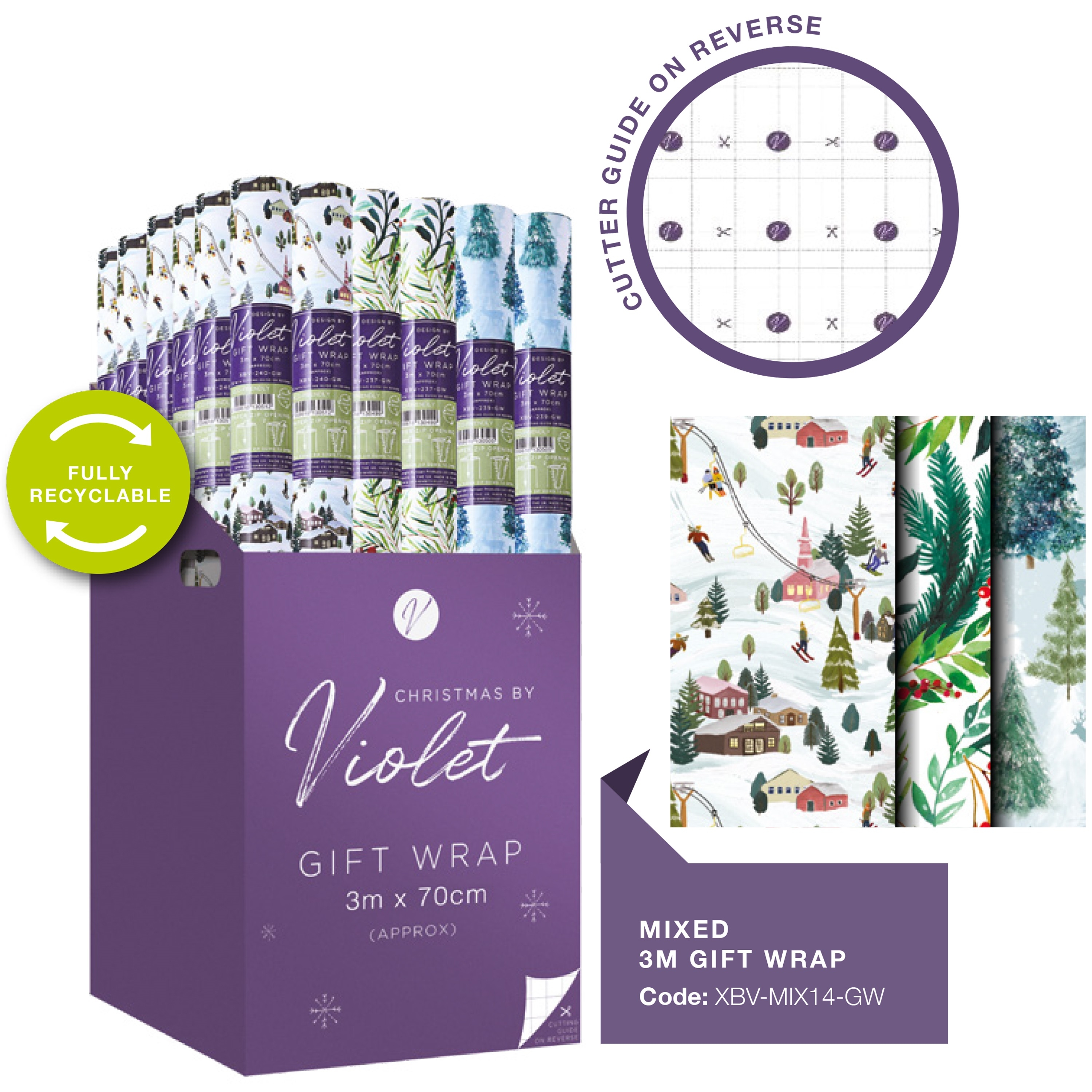 XMAS ROLLWRAP,3m Aspen & Frozen Assorted [Packs Only]