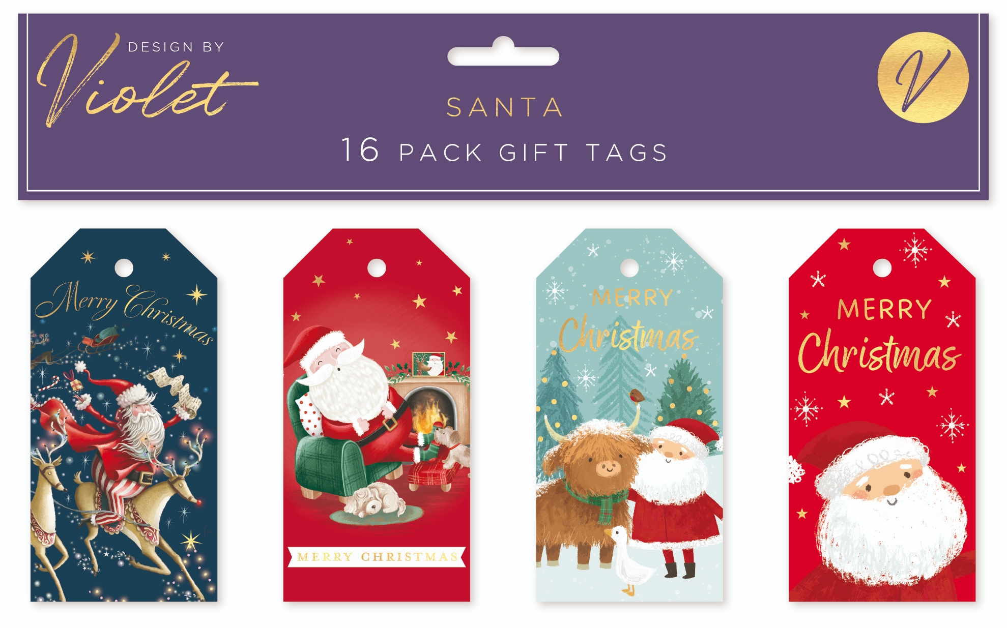 XMAS TAGS,Santa 16`s H/Pk [Packs Only]