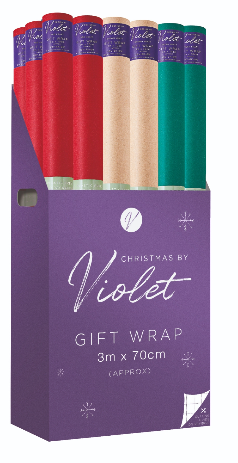 XMAS ROLLWRAP,3m Kraft Plain Colours 3 Assorted [Packs Only]