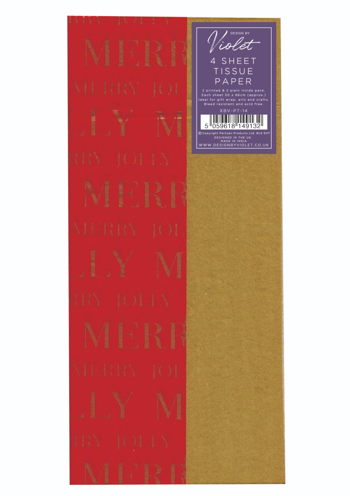 TISSUE PAPER,Xmas Red & Gold Text 4`s H/pk [Packs Only]