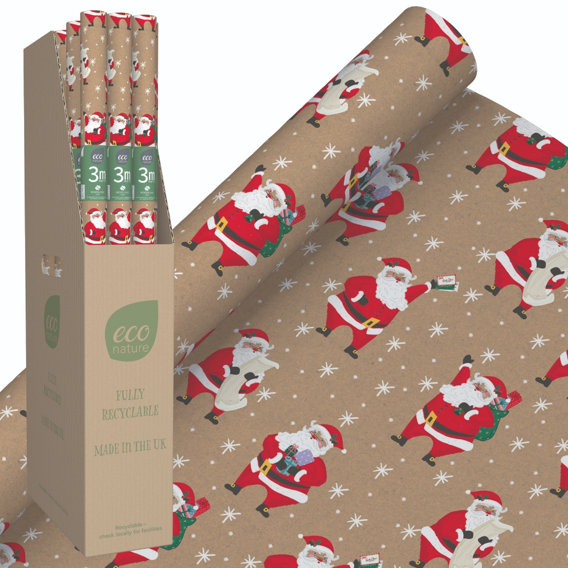XMAS ROLLWRAP,3m Eco Nature Festive Santa FDU [Packs Only]