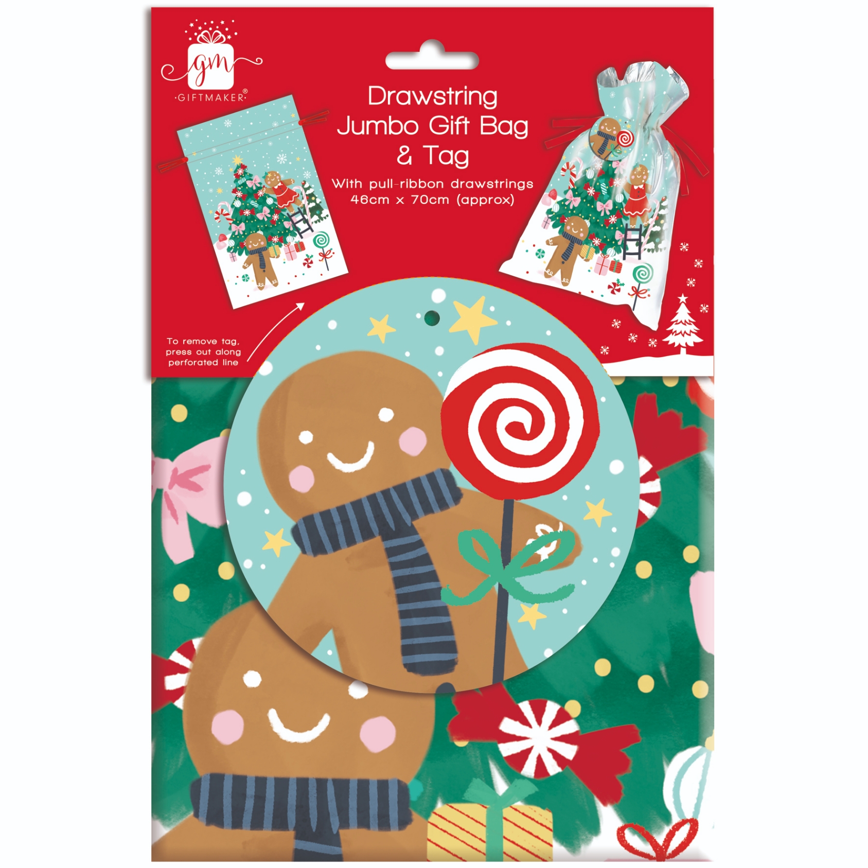 SANTA SACK,Drawstring,Gingerbread (Jumbo) 46 x 70cm [Splittable]