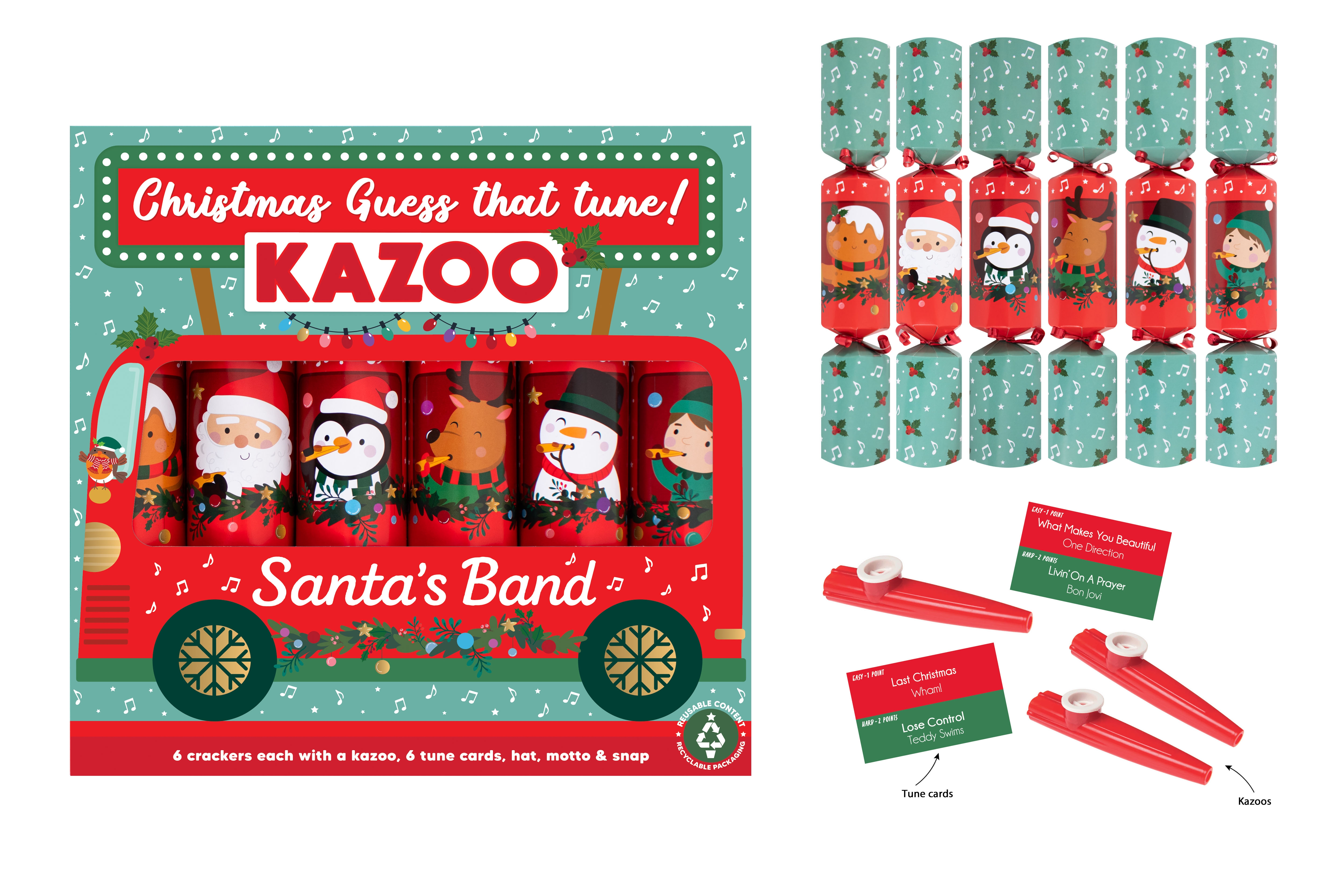 CRACKERS,30cm Santa`s Bus Kazoo 6`s