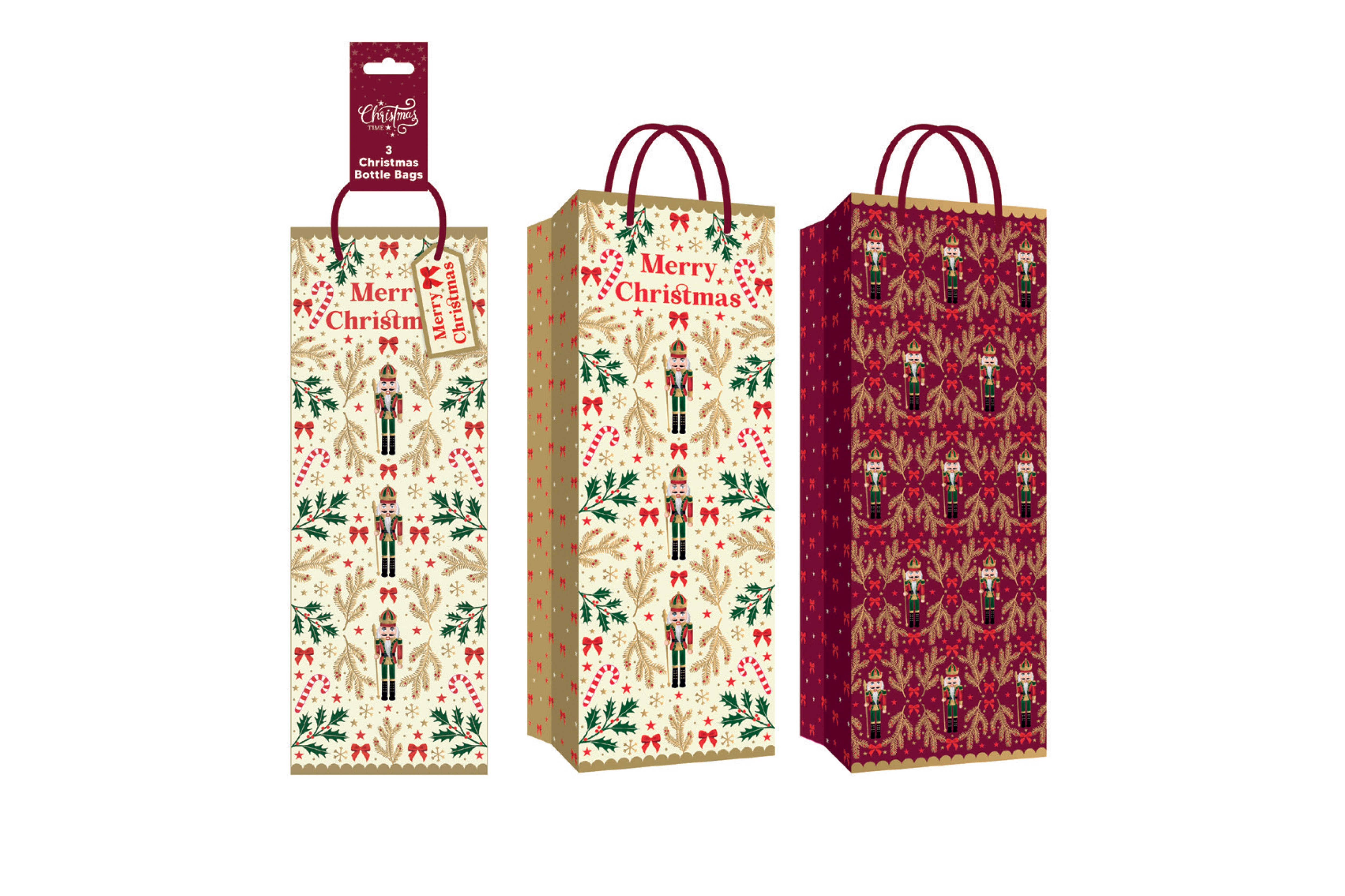 GIFT BAGS,Burgundy Nutcrackers (Bottle) 3`s [Splittable]