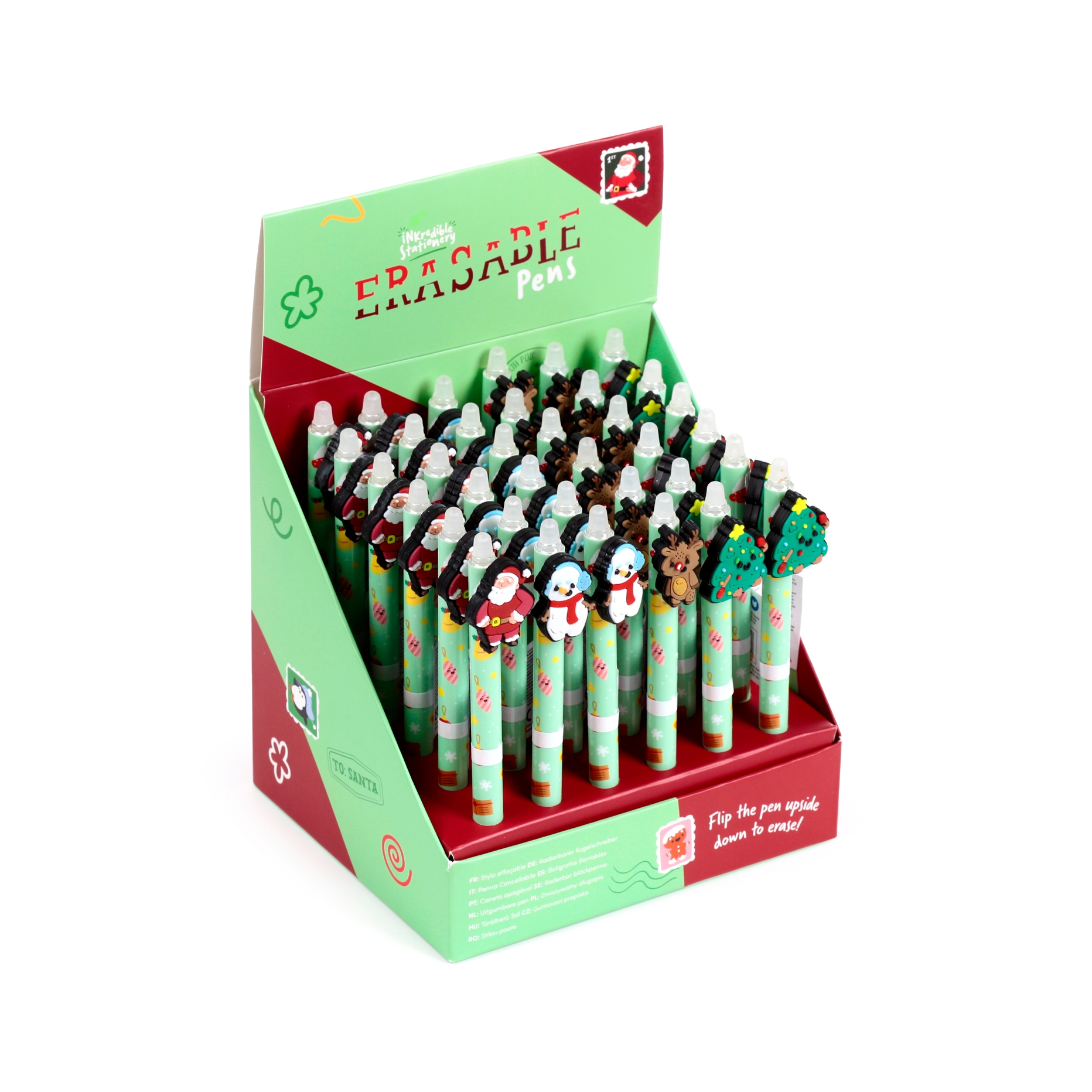XMAS PENS,Eraserable with Toppers CDU [Packs Only]