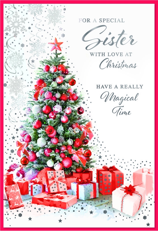 XMAS CARDS,Sister, Christmas Tree & Presents [Packs Only]