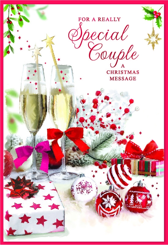 XMAS CARDS,Special Couple, Glasses of Bubbly, Presents & Baubles [Packs Only]