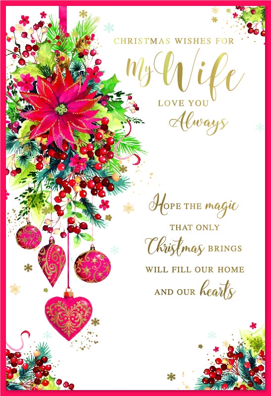 XMAS CARDS,Wife, Poinsettia Decoration with Baubles [Packs Only]