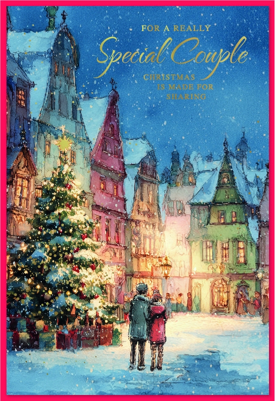 XMAS CARDS,Special Couple, Town Christmas Tree at Night [Packs Only]