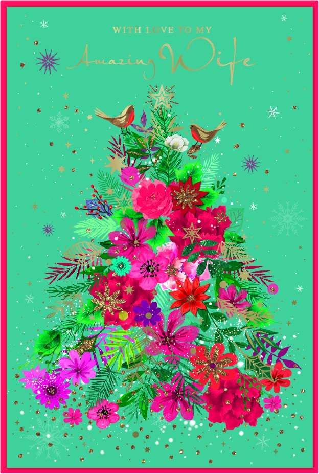 XMAS CARDS,Wife, Folral Christmas Tree [Packs Only]