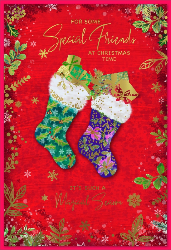 XMAS CARDS,Special Friends, Stockings with Foliage Border [Packs Only]