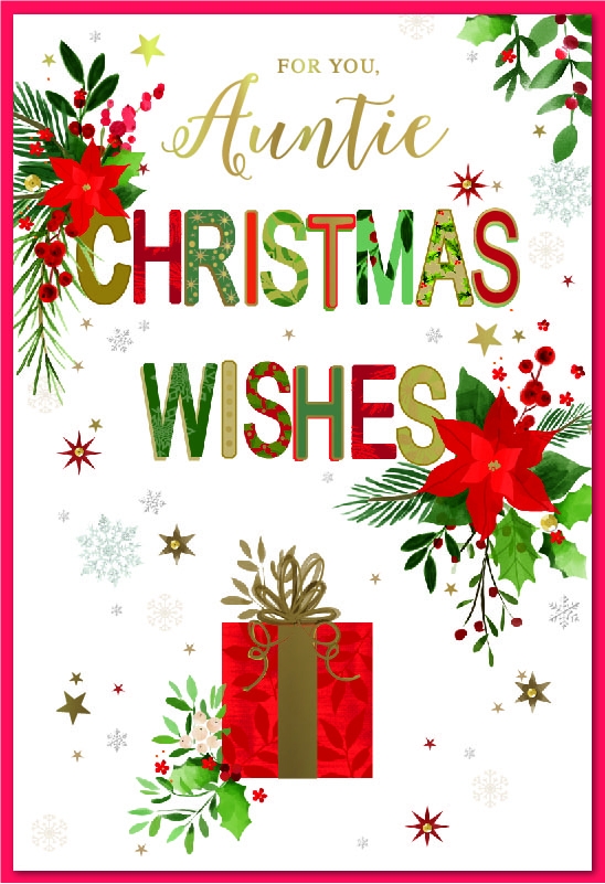 XMAS CARDS,Auntie, Poinsettias & Present [Packs Only]