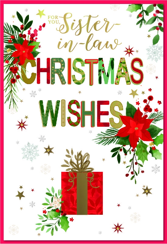 XMAS CARDS,Sister in Law, Poinsettias & Present [Packs Only]
