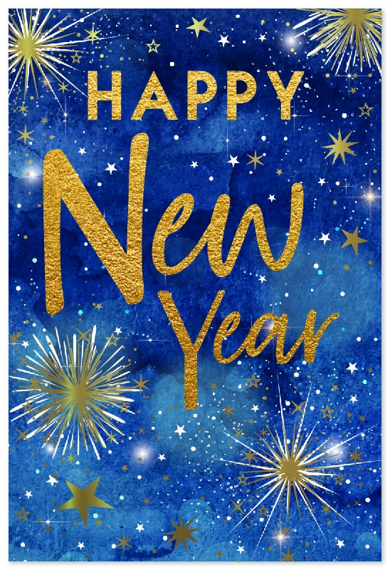 XMAS CARDS,New Year, Gold & Silver Stars & Fireworks [Packs Only]