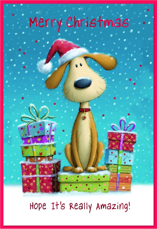 XMAS CARDS,Open, Dog with Presents [Packs Only]
