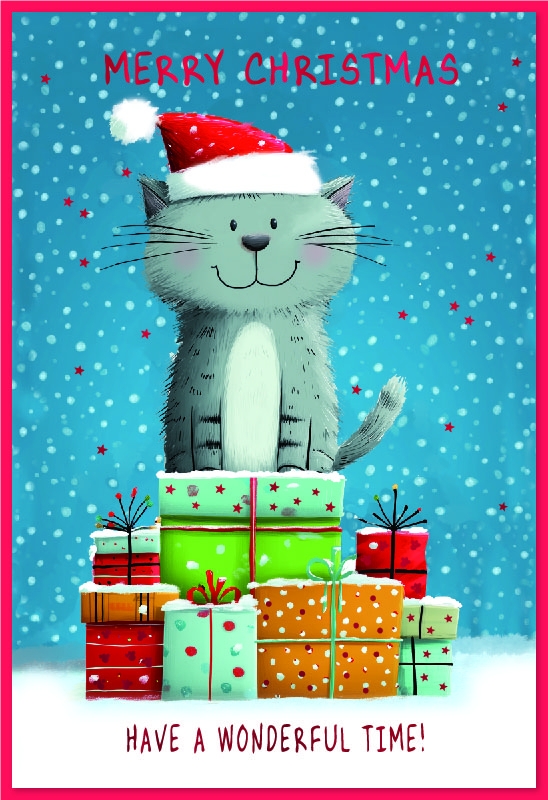 XMAS CARDS,Open, Cat with Presents [Packs Only]