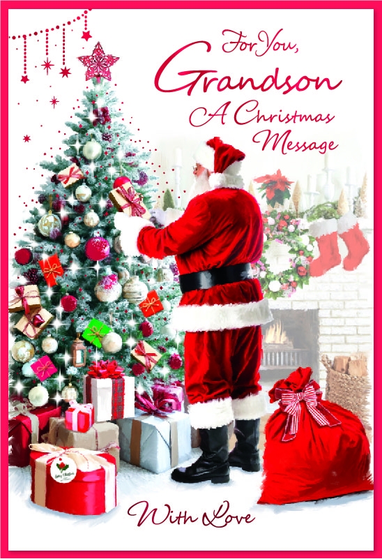 XMAS CARDS,Grandson, Santa Leaving Presents Under the Tree [Packs Only]
