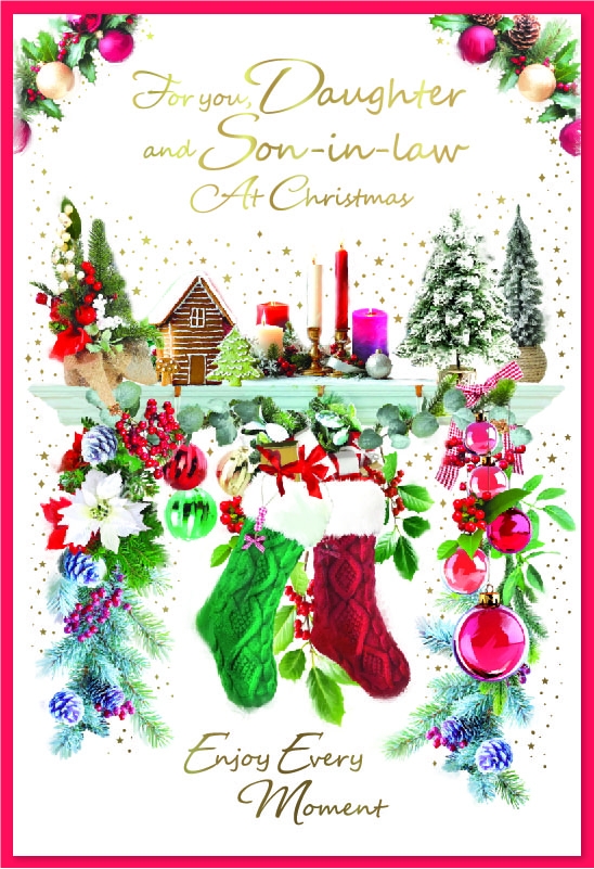 XMAS CARDS,Daughter & Son in Law, Decorated Mantlepiece [Packs Only]