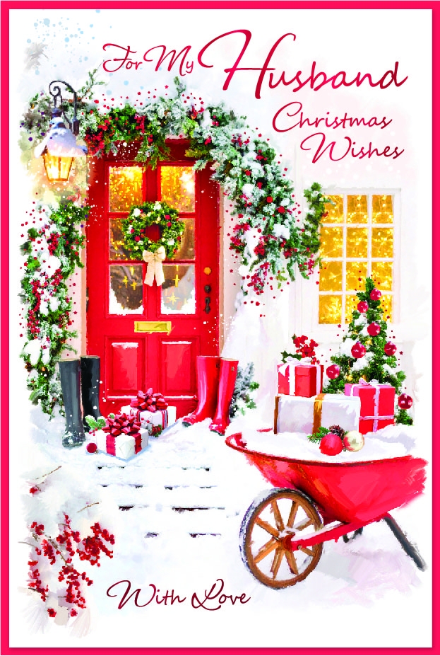 XMAS CARDS,Husband, Snowy Front Door & Wheelbarrow [Packs Only]