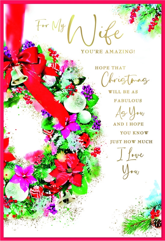 XMAS CARDS,Wife, Festive Wreath [Packs Only]