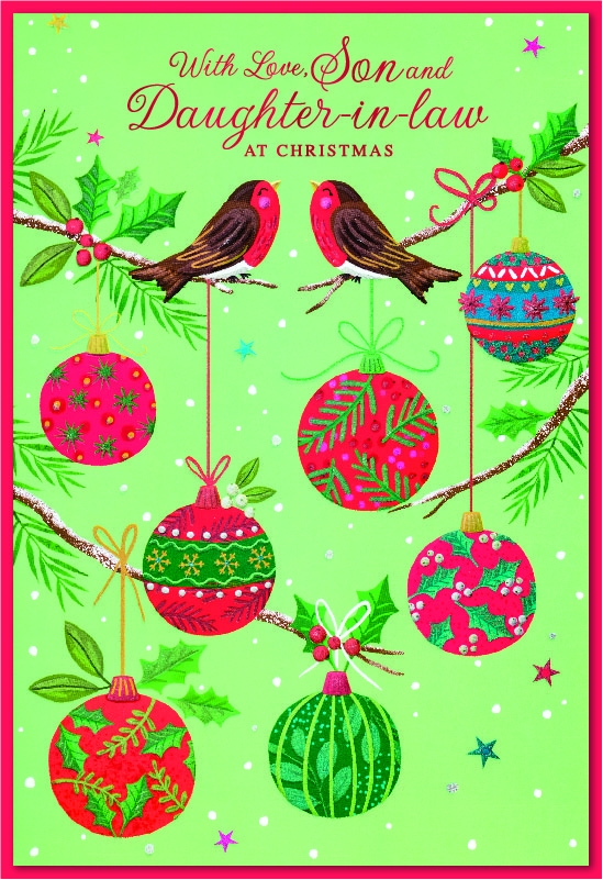 XMAS CARDS,Son & Daughter in Law, Robins & Baubles [Packs Only]
