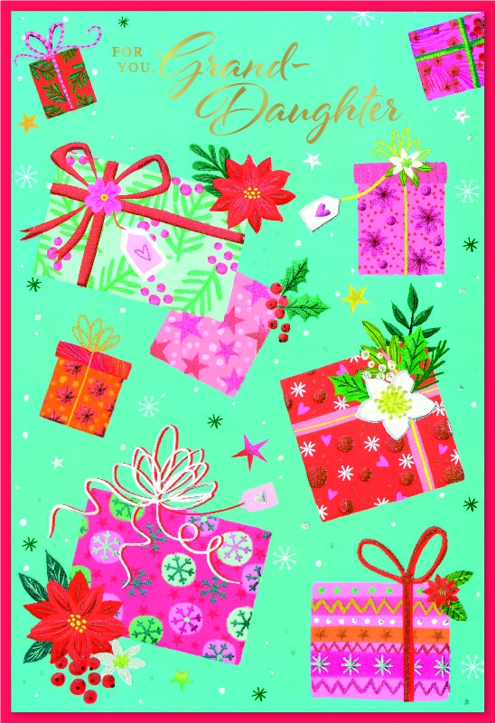 XMAS CARDS,Granddaughter, Floral Presents [Packs Only]