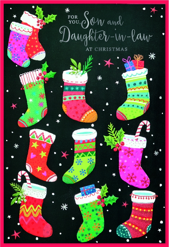 XMAS CARDS,Son & Daughter in Law,Coloured Christmas Stockings [Packs Only]