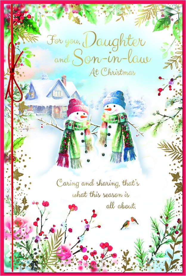 XMAS CARDS,Daughter & Son in Law, Snowmen in Hats & Scarfs [Packs Only]