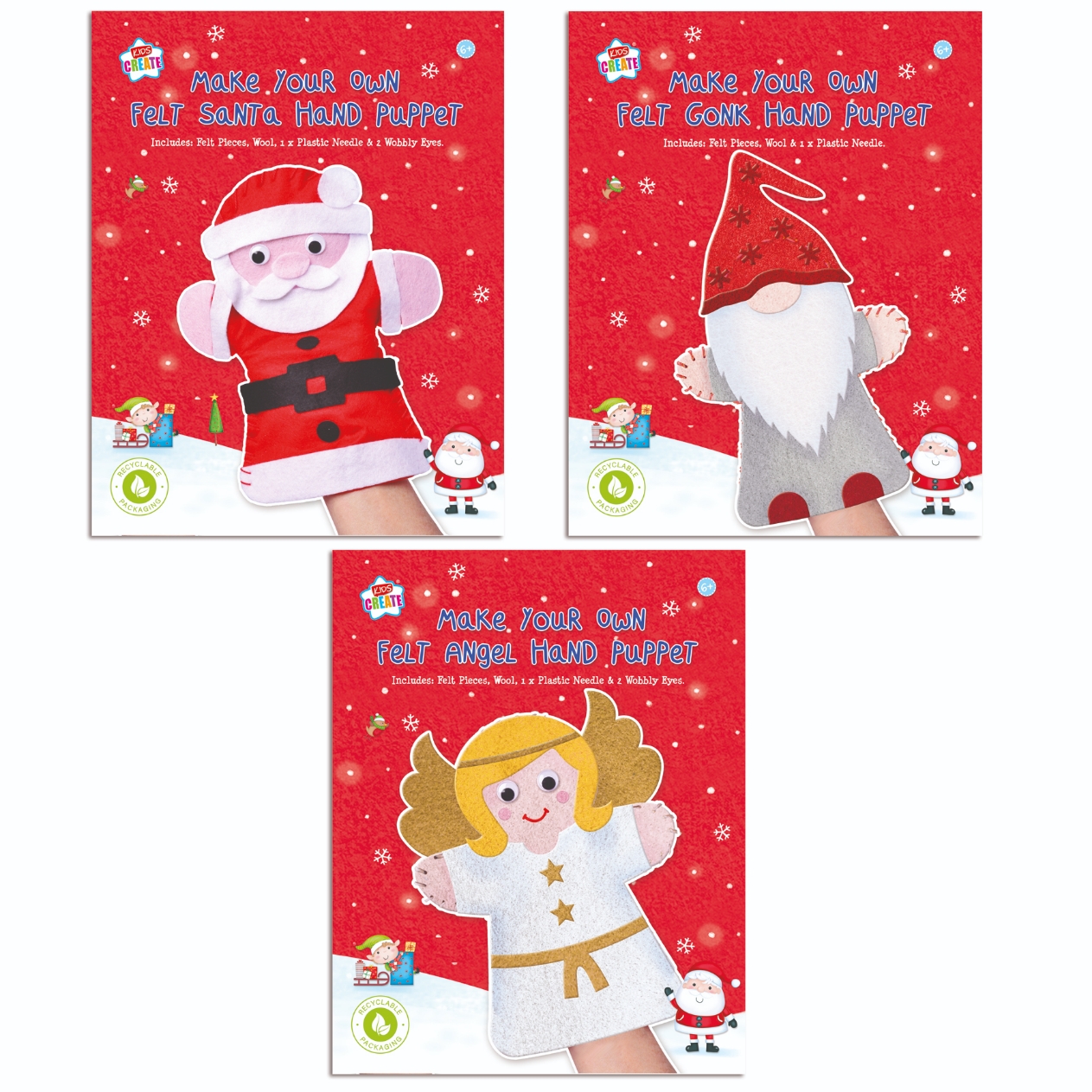 HAND PUPPET,Make Your Own, Felt Santa H/pk [Splittable]
