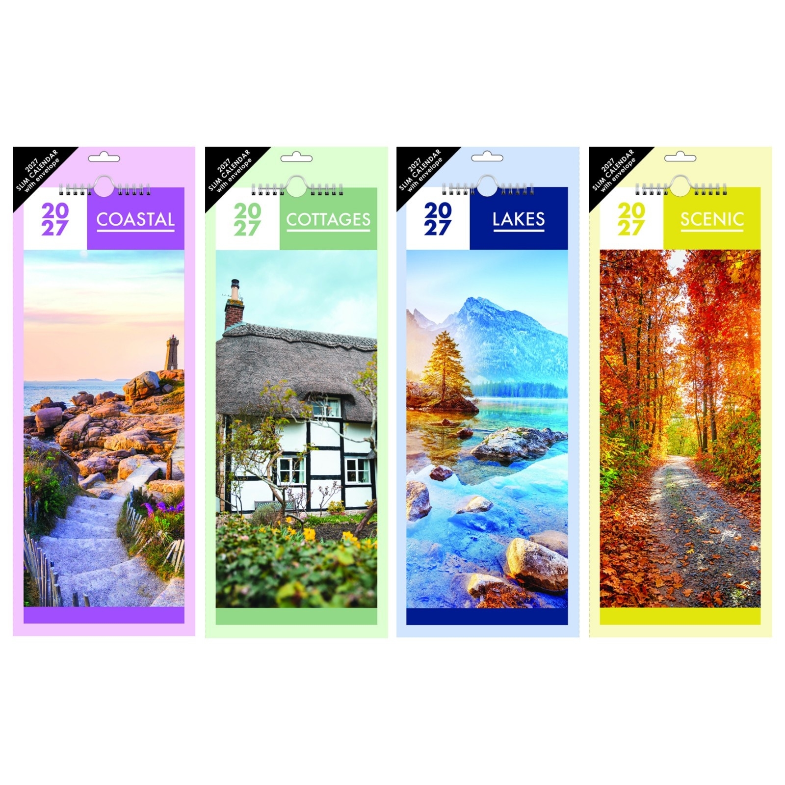 CALENDAR,Slim, Cottages, Scenic, Coast Lakes, H/pk 2027 [Packs Only]
