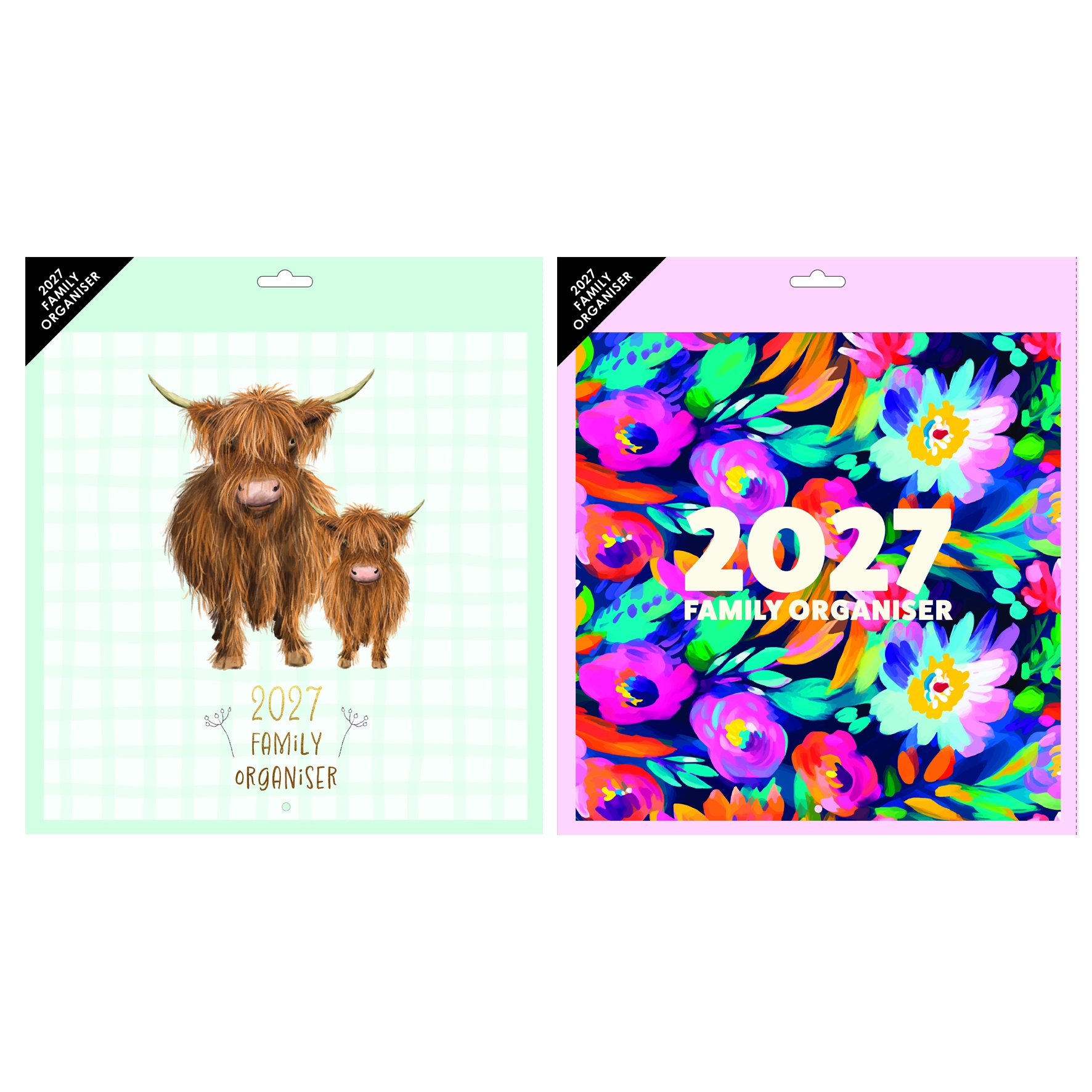 CALENDAR,Family Organiser Botanical Bliss/Highland Cow 2 Asst 2027 H/pk [Packs Only]