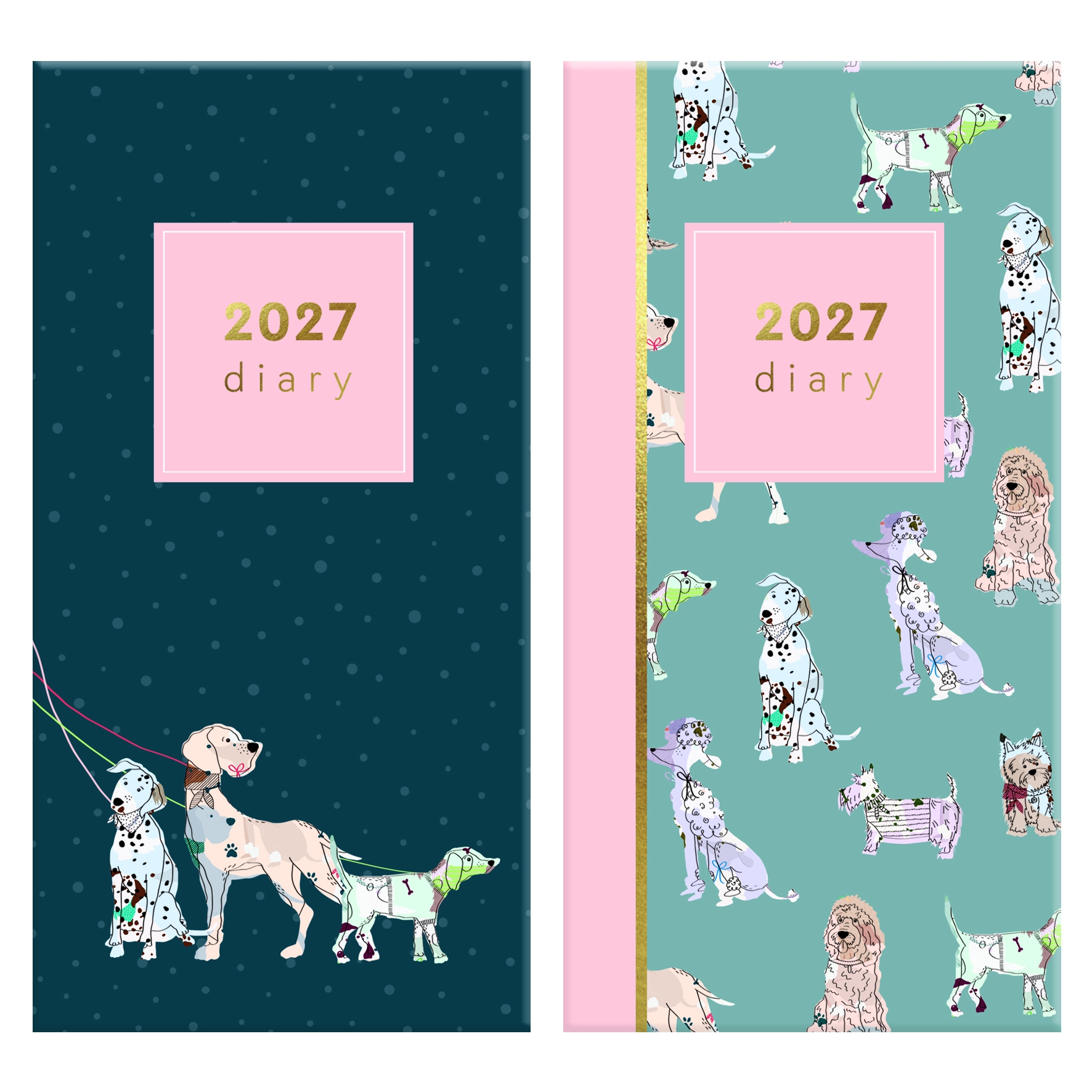 DIARY, Slim, Week To View Illustrated Dogs 2 Assorted 2027 CDU [Packs Only]